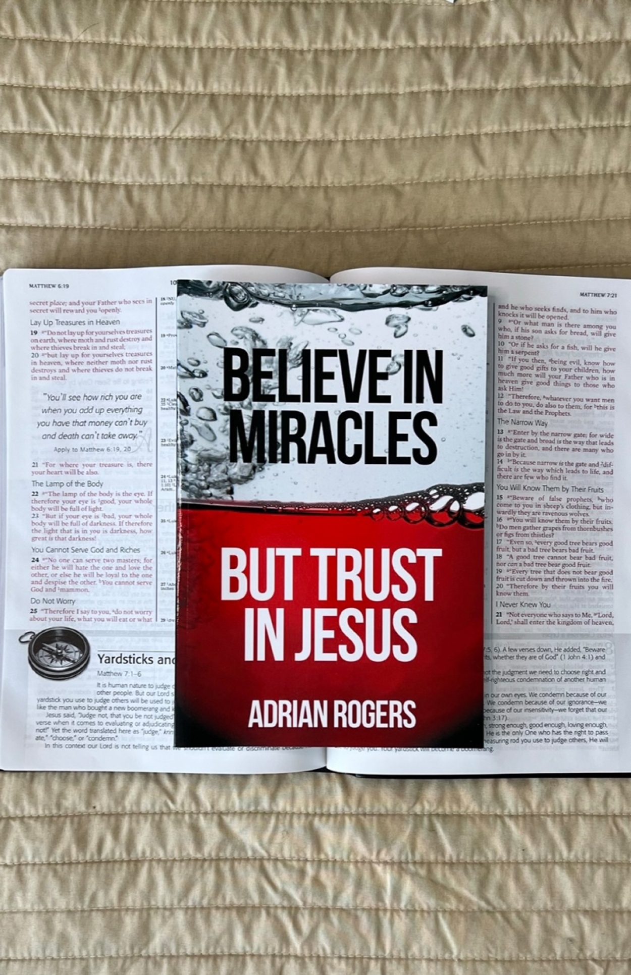 B105 believe in miracles but trust in jesus book FLAT LAY